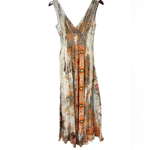 Solitaire Size Small Maxi Length Dress Orange Color all Over Print Summer - Picture 5 of 9